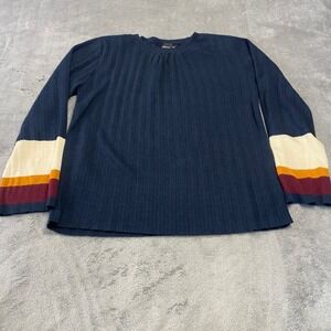 Cliche Navy Blue Ribbed Wool Blend Colorblock Stripe Sleeve Sweater Size M